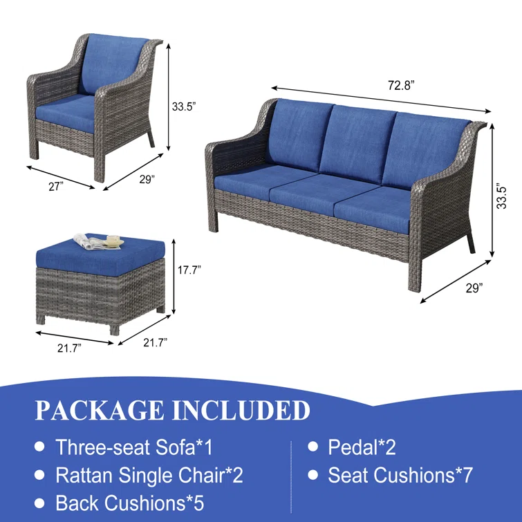 Travor 3 Piece Patio Set Rattan Outdoor Furniture Set with Cushions