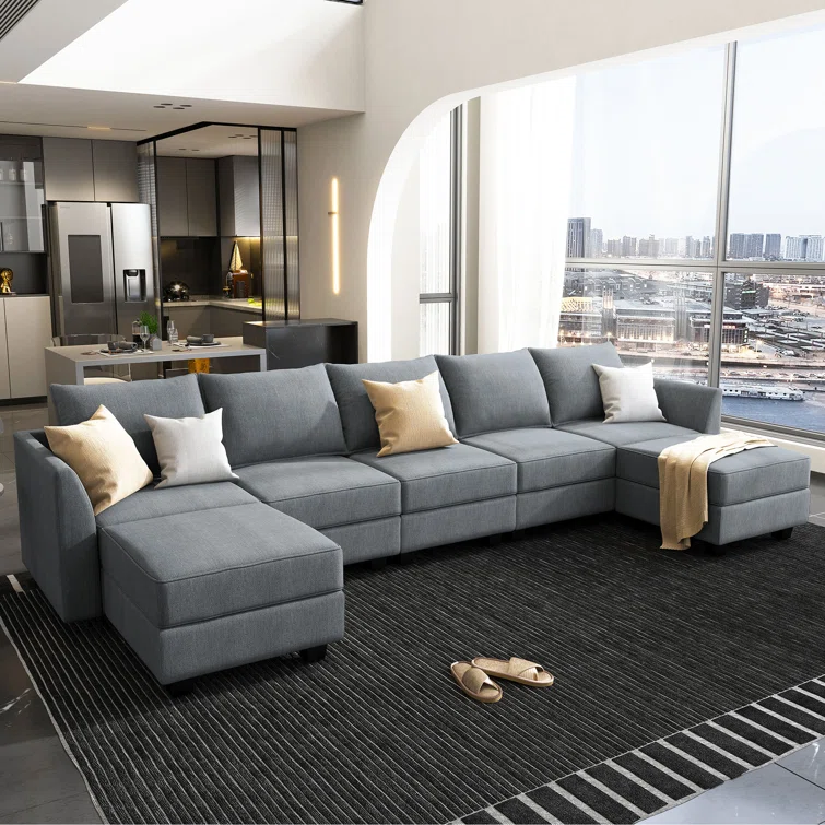 U shaped Corner Modular Sectional Reversible Sofa Couch with Storage Seat