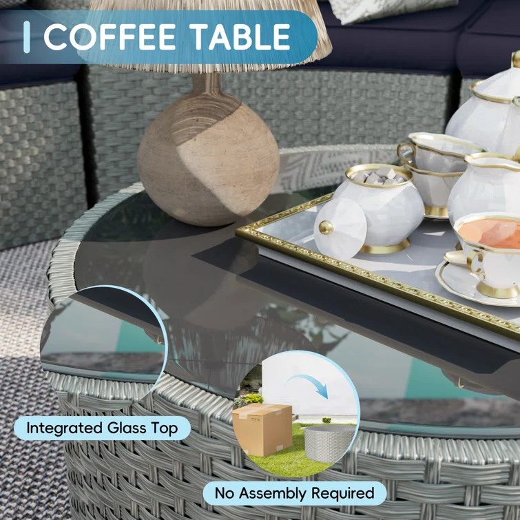 Meredithe Half-Moon 6 - Person Fully Assembled Curved Patio Conversation Set With Coffee Table & Side Table