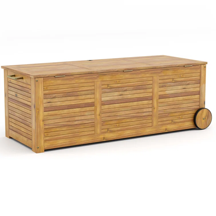 Costway 50'' W 48 Gallons Acacia Deck Box in Natural