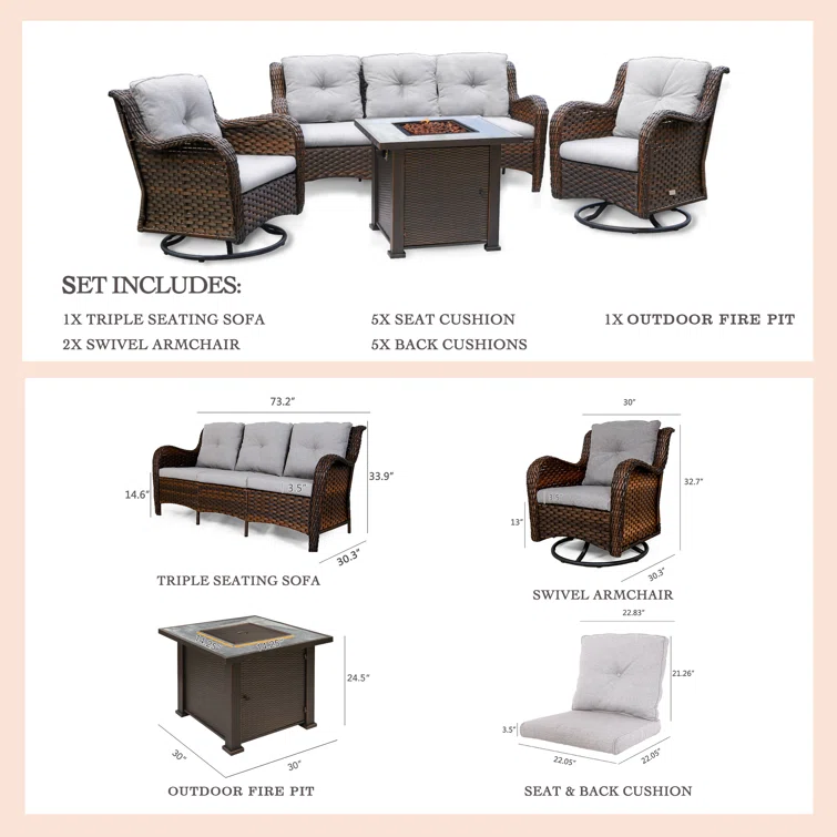 Ajara 5 - Person Outdoor Seating Group with Cushions
