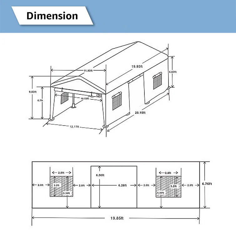 12x20 ft Heavy Duty Metal Carport w/Roll-up Vent Windows&Sidewalls Canopy Garage Boat Shelter