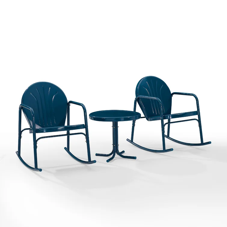 Burley 3 Pieces of Outdoor Rocking Chair Set Turquoise Gloss - Side Table & 2 Rocking Chairs