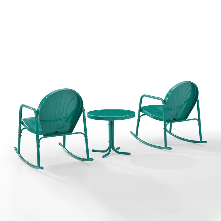 Burley 3 Pieces of Outdoor Rocking Chair Set Turquoise Gloss - Side Table & 2 Rocking Chairs