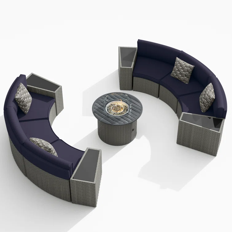 Meredithe Half-Moon 6 - Person Fully Assembled Curved Patio Conversation Set With Fire Pit Table & Side Table