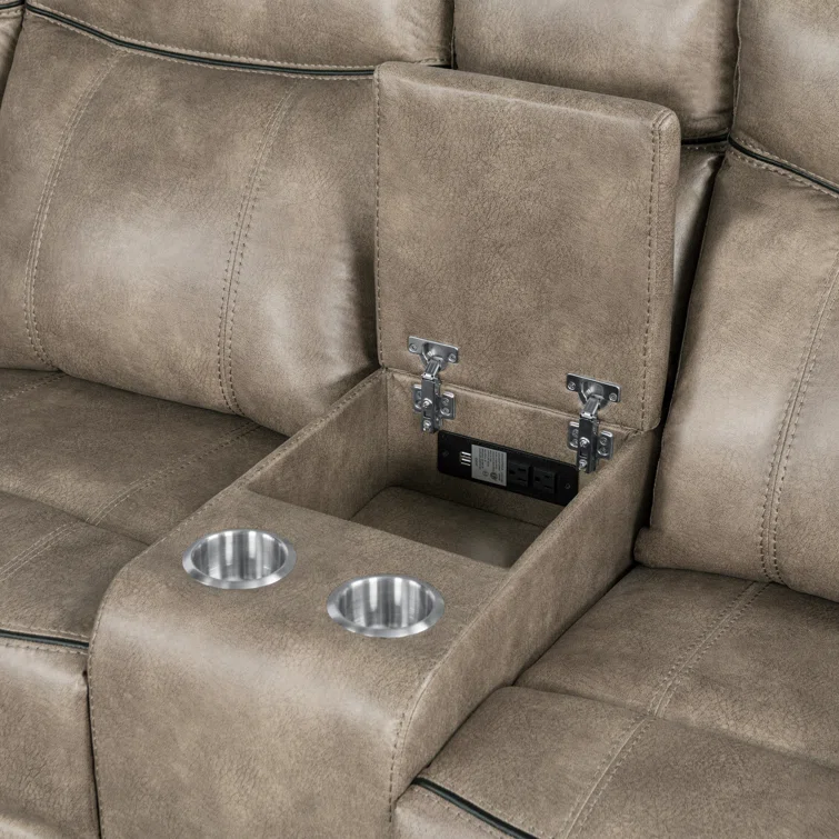 Jessah Manual Recliner Sectional Sofa Set with USB Charging Port for Living Room