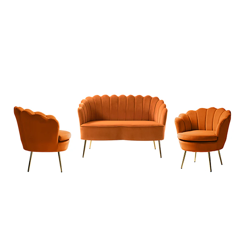Ariel 3-Piece Scalloped Velvet Living Room Set
