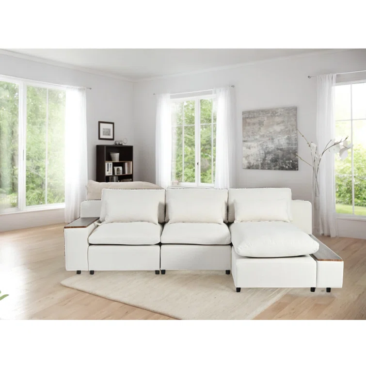 Multi-Functional Sofa with Storage L-shaped Modular Sectional Sofa with Removable Back Cushions