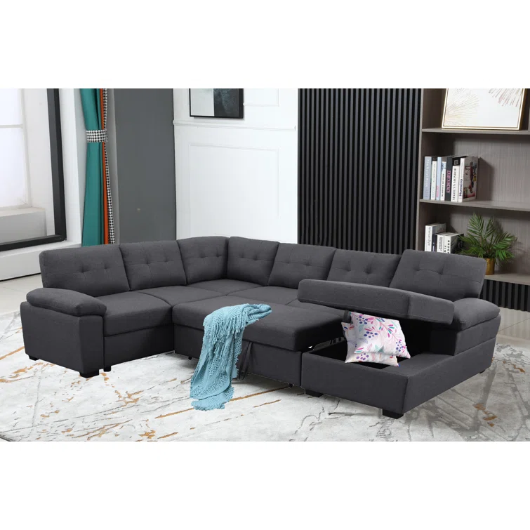 Upholstered Sectional Sleeper Sofa & Chaise