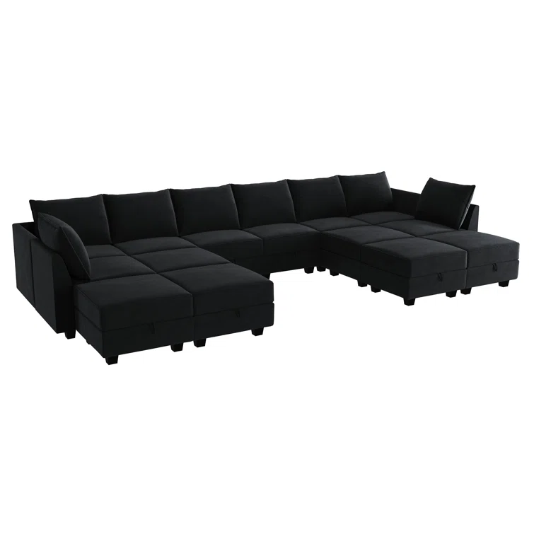 Tremee Velvet Modular Corner Sectional with Ottoman