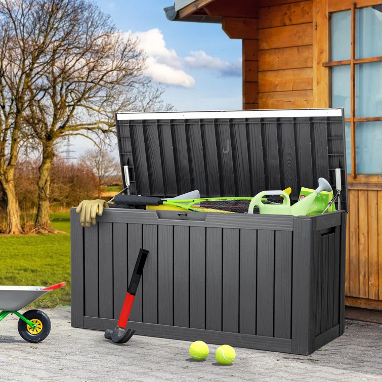 PAMAPIC 46.3'' W 80 Gallons Water Resistant Polypropylene Lockable Deck Box