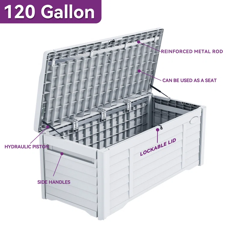 Edrosie Inc 120 Gallons Water Resistant Resin Lockable Deck Box with cushion