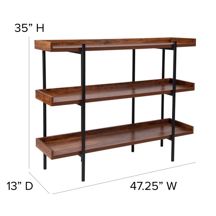 Ohlson 3 Shelf 35"H Display Unit with Metal Frame in Rustic Wood Grain Finish