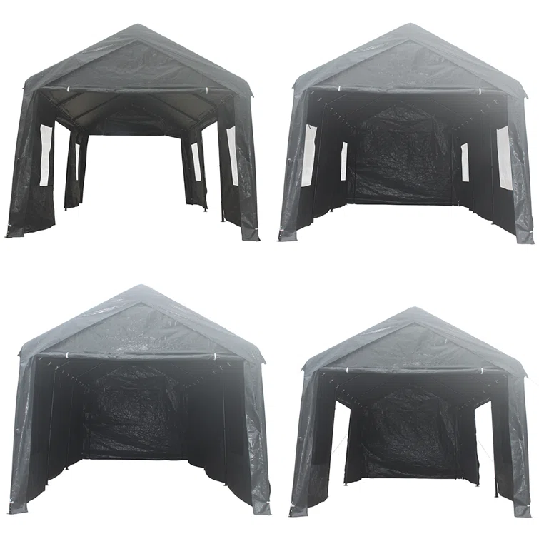 12x20 ft Heavy Duty Metal Carport w/Roll-up Vent Windows&Sidewalls Canopy Garage Boat Shelter