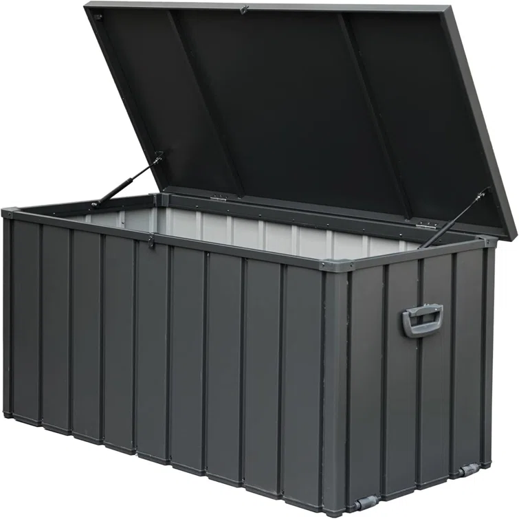 Novobey 54.31'' W 200 Gallons Water Resistant Galvanized Steel Deck Box with Wheels