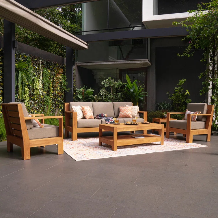 Bogota 5 - Person Teak Seating Group with Sunbrella Cushions