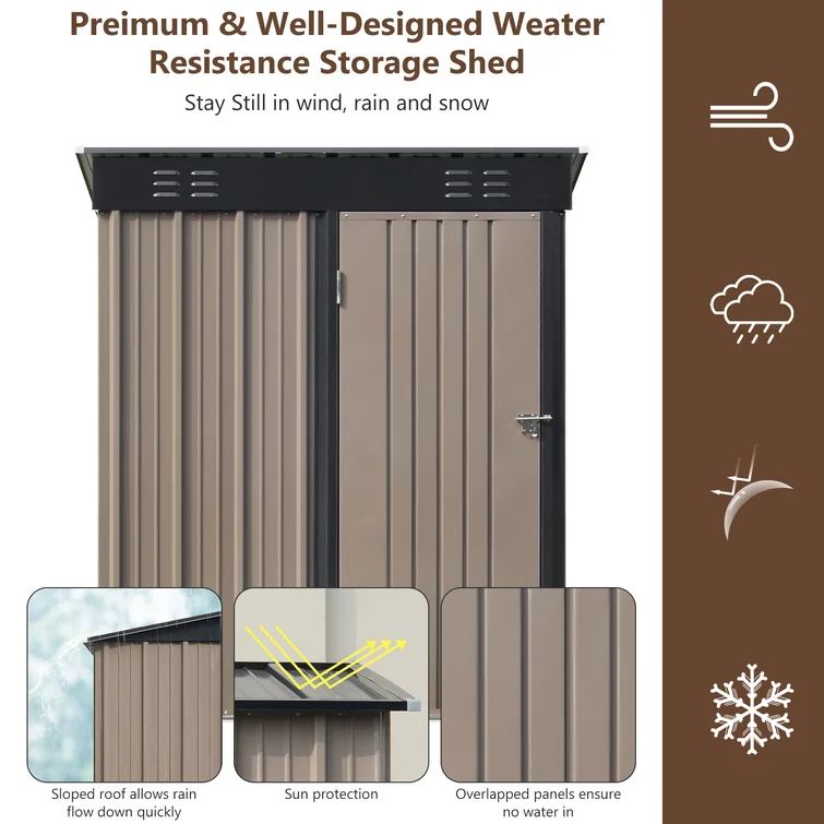 5 ft. W x 3 ft. D Metal Shed For Tool Storage House With Slopped Roof And Lockable Door Patio Garden Backyard