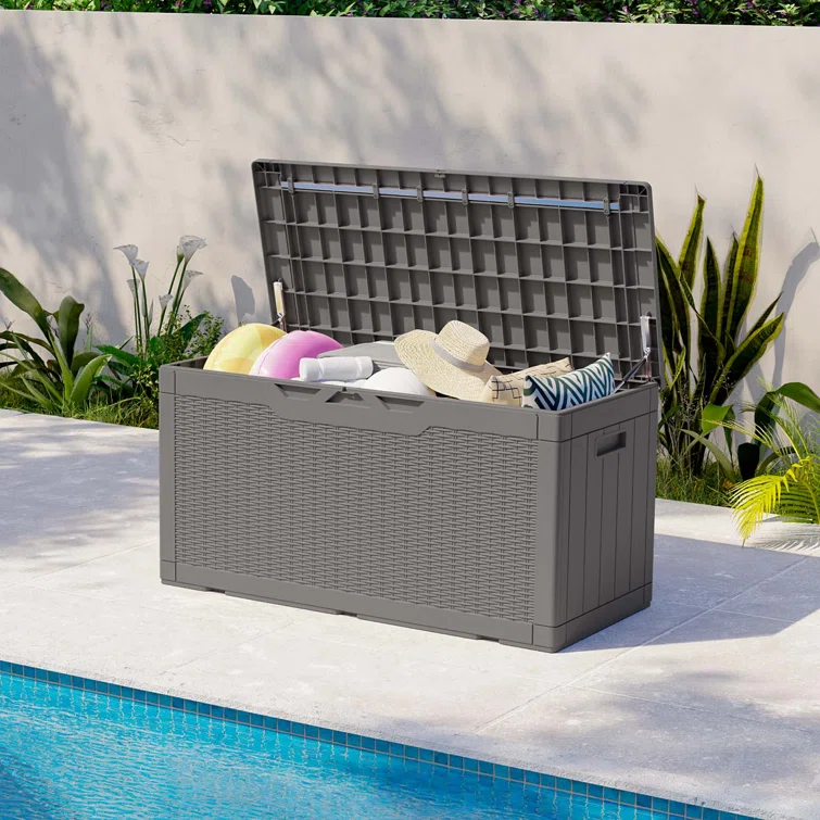 100 Gallons Water Resistant Resin Lockable Deck Box with Cushion