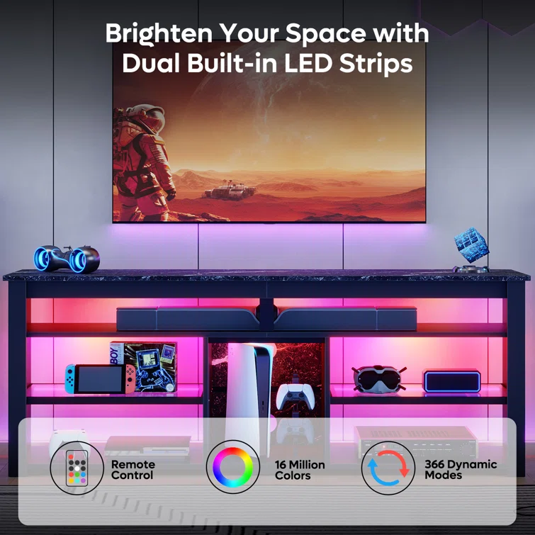 Benigno TV Console for 65/70 inch TV, Tall TV Stand with 2 Led Lights,63