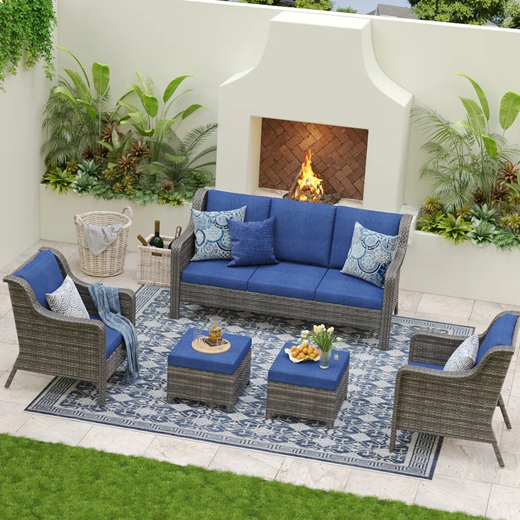 Travor 3 Piece Patio Set Rattan Outdoor Furniture Set with Cushions