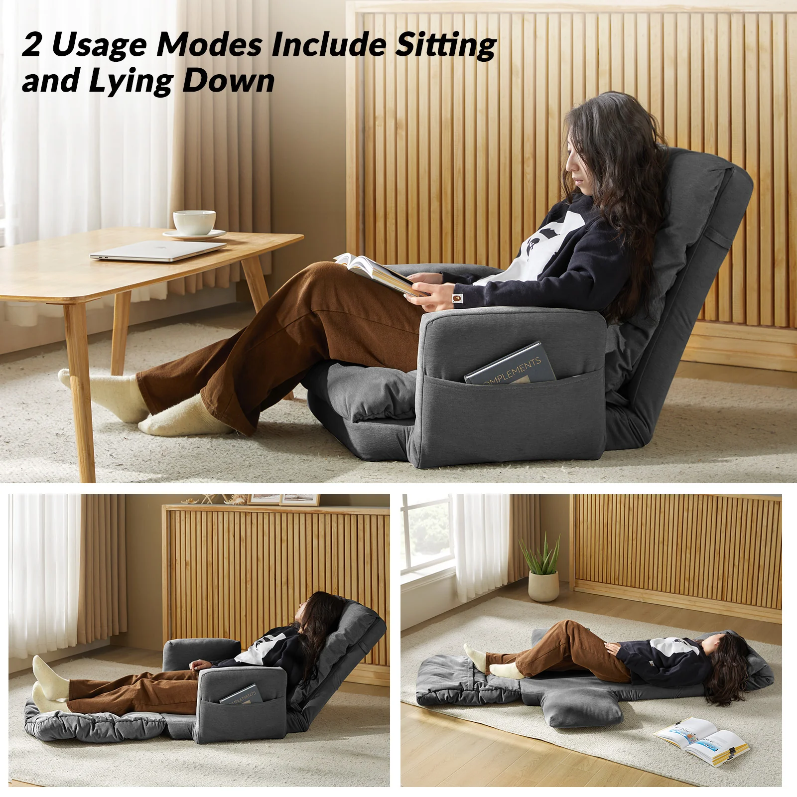 Faustus Reclining Floor Chair with Storage Armrest
