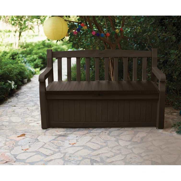 Keter Solana 70 Gallon Durable Resin Outdoor Bench Storage and Organization Deck Box Ideal For Garden Patio Furniture and Supplies