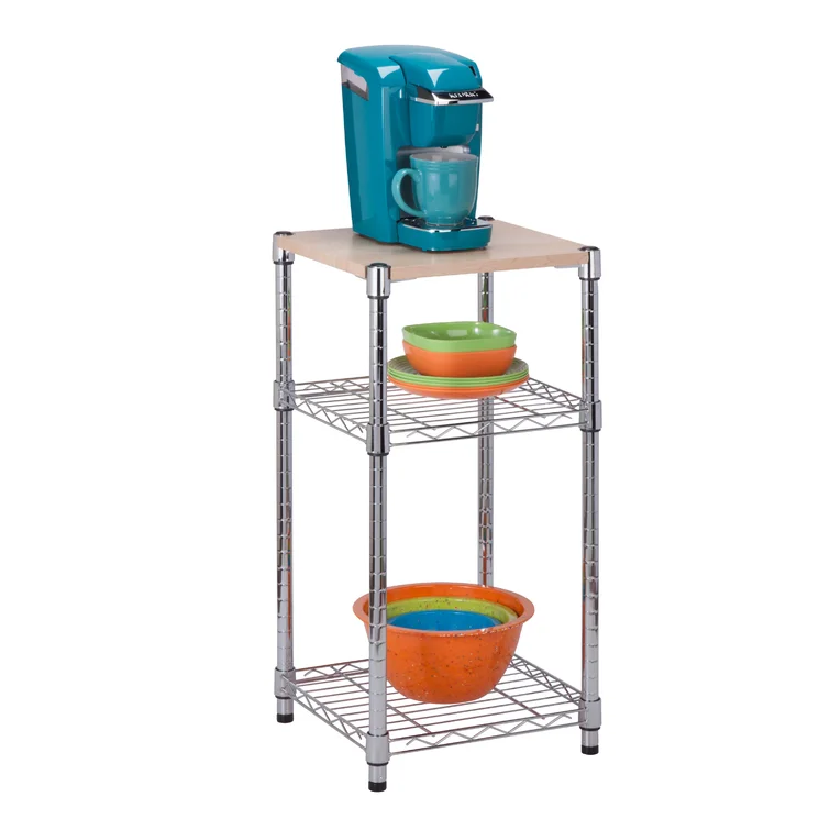 3-Tier Steel Shelving Unit with Laminate Wood Top (15" W X 30" H X 14" D)
