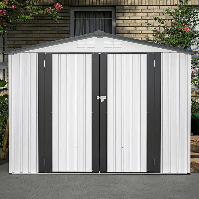 Outdoor Storage Shed, All Weather Metal Sheds with 2 Lockable Doors