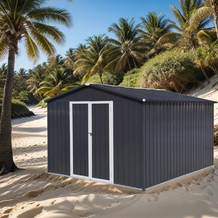 10 Ft X 8 Ft Metal Storage Shed Dark-Grey with Window