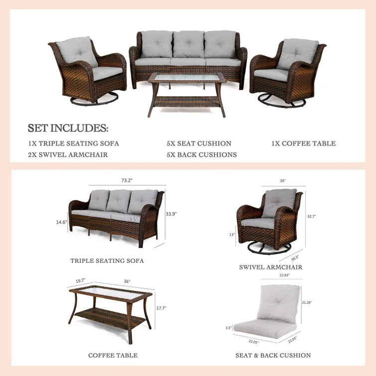 Alejah 5 - Person Outdoor Seating Group with Cushions