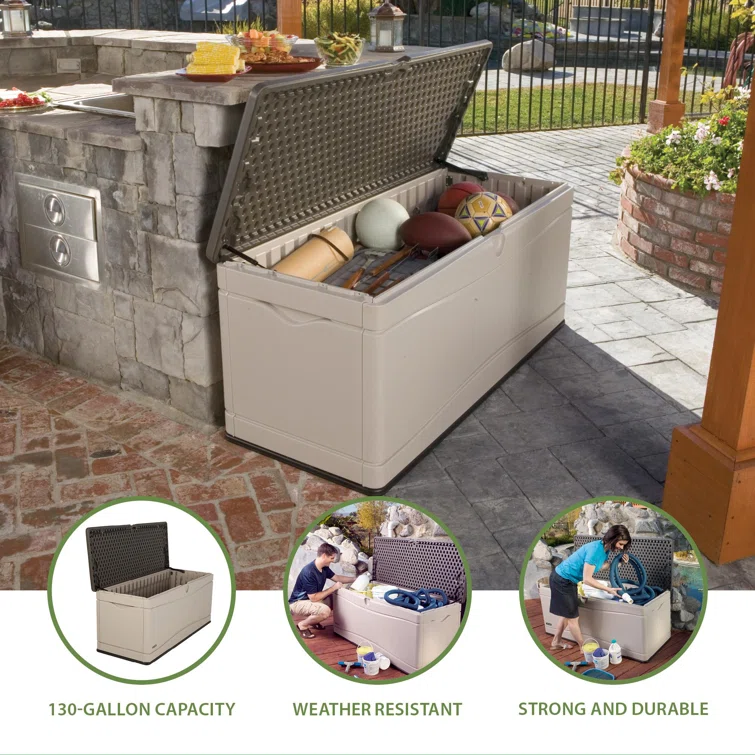 Lifetime 60'' W 130 Gallons Water Resistant Polyethylene Plastic Lockable Deck Box