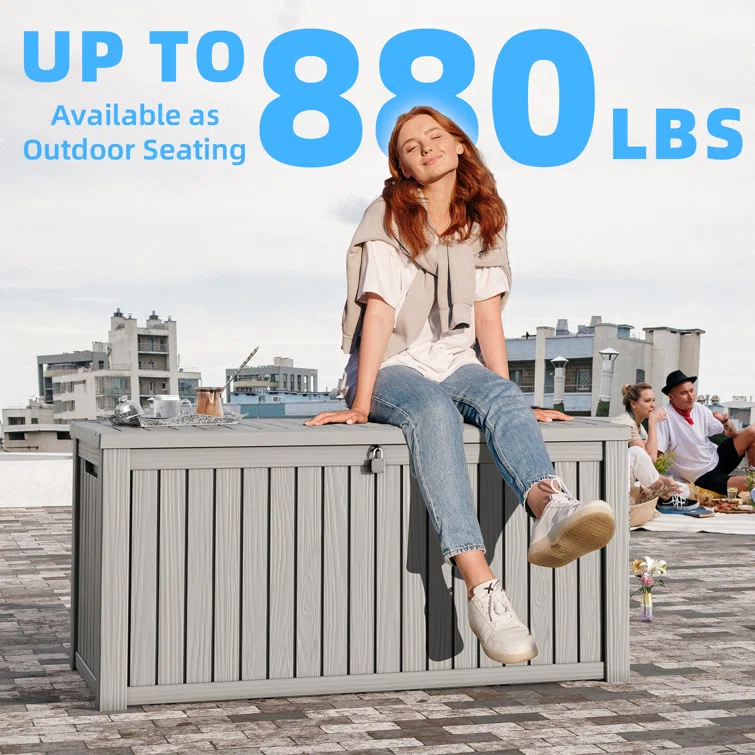 LeHom 60.8'' W 150 Gallons Water Resistant Resin Lockable Deck Box