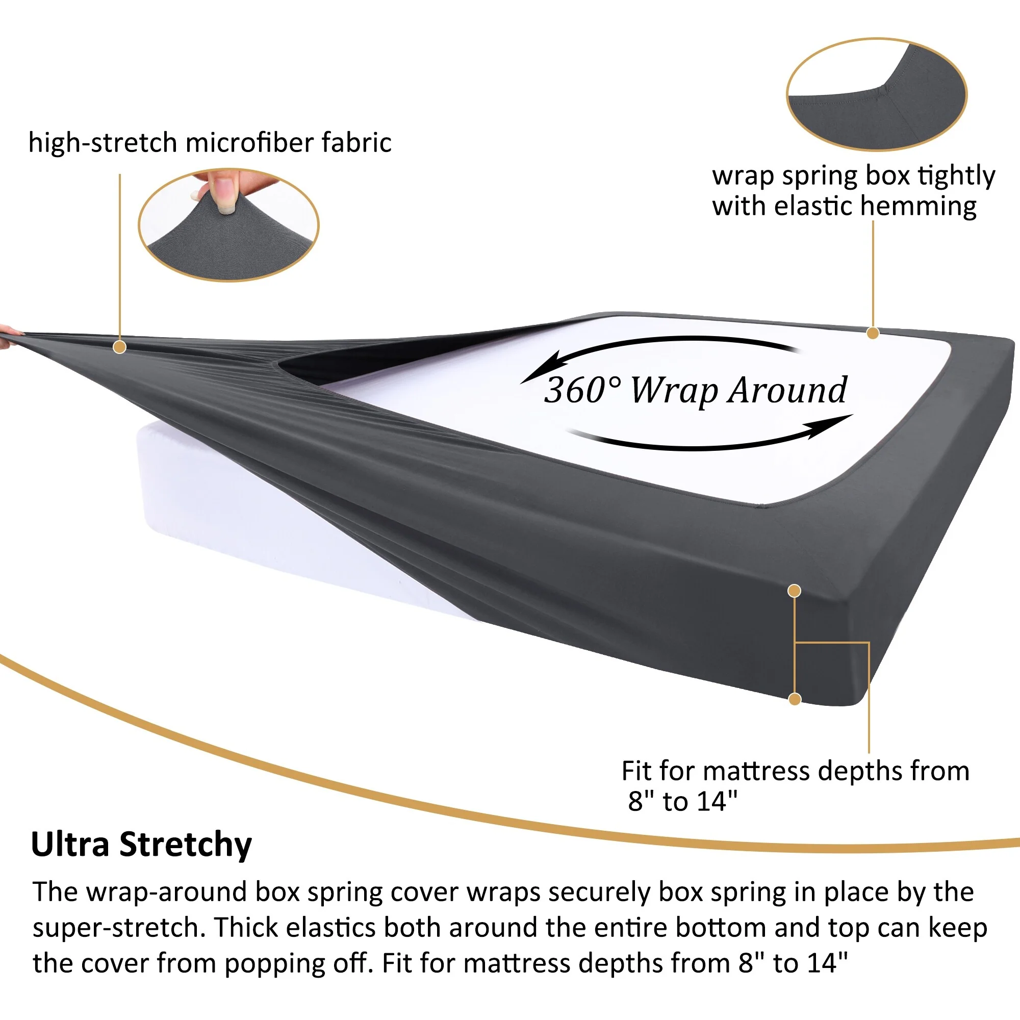 Box Spring Cover Wrap Around 4 Sides Smooth Stretchy