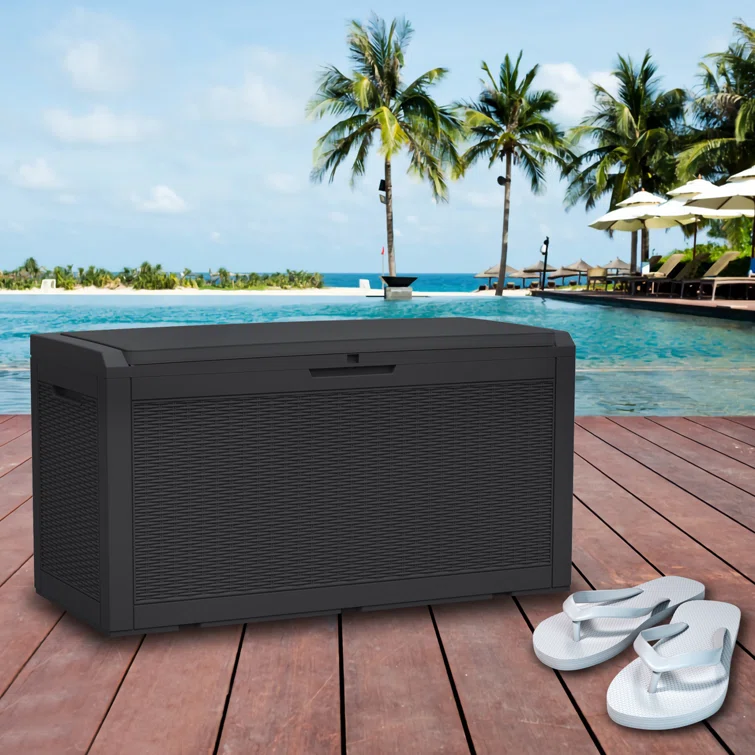 Modern Depo 100 Gallon Water Resistant Resin Deck Box with Cushion, Lockable