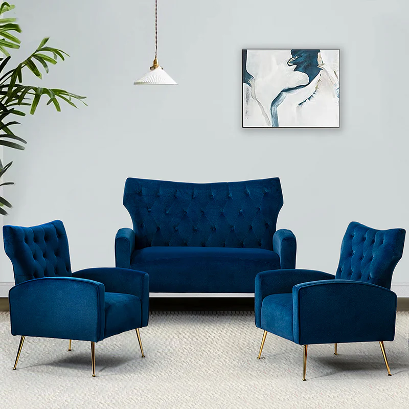 Amira Velvet 3-Piece Living Room Set