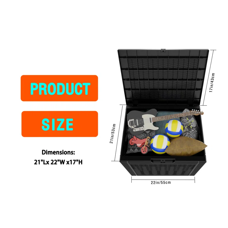 WORACO 17.09'' W 30 Gallons Water Resistant Resin Lockable Deck Box