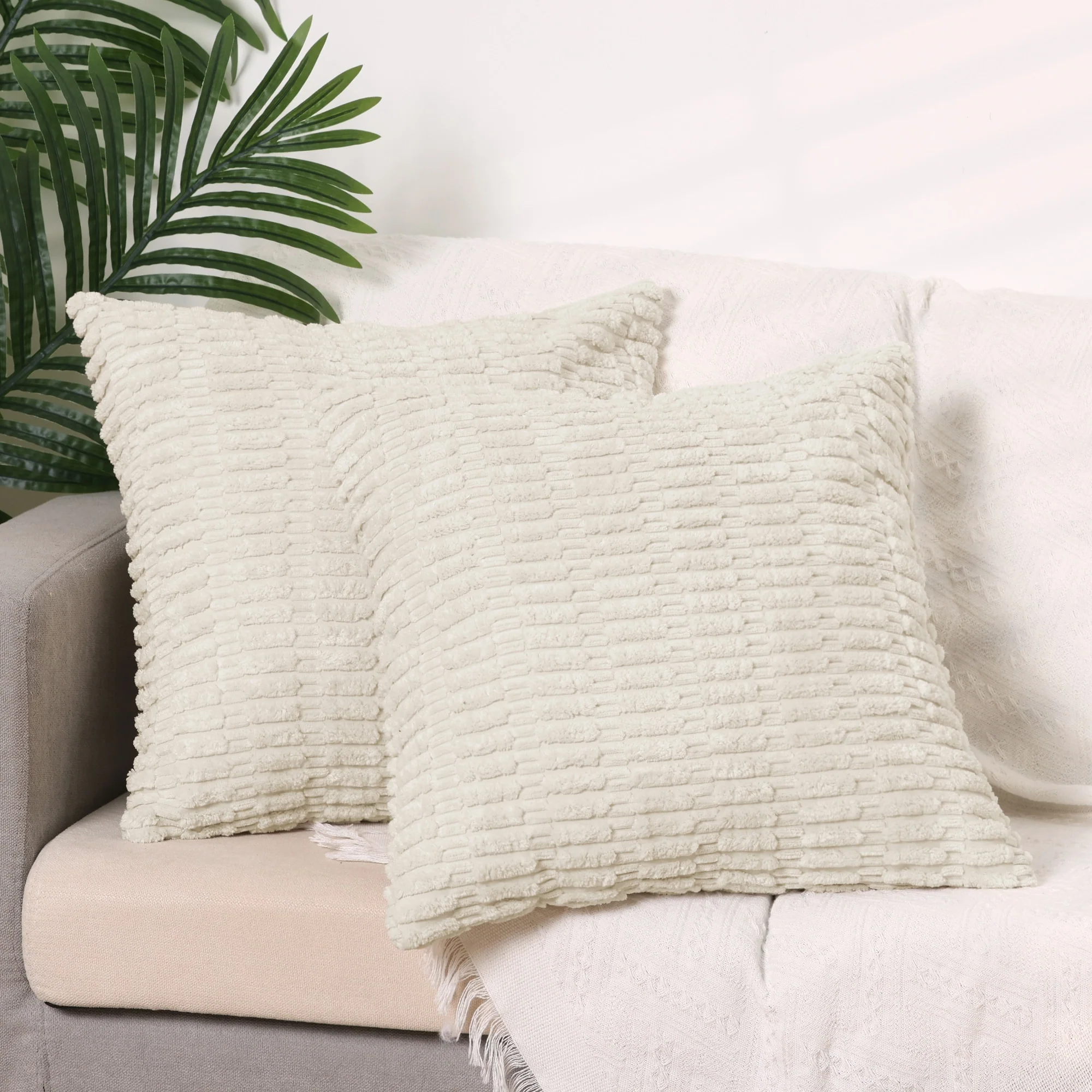 Pack of 2 Corduroy Decorative Solid Throw Pillow Covers Modern for Sofa Home Bedroom
