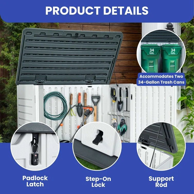 Outdoor Polyethylene Plastic Horizontal Storage Shed