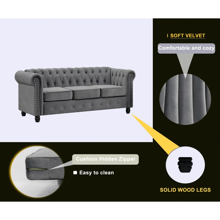 Neillsville 81" Linen Rolled Arm Chesterfield Sofa