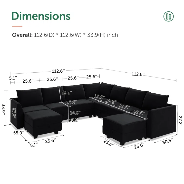 Berenika U-shaped Modular Sectional Sofa Reversible Velvet Sectional Sofa Couch With Chaise