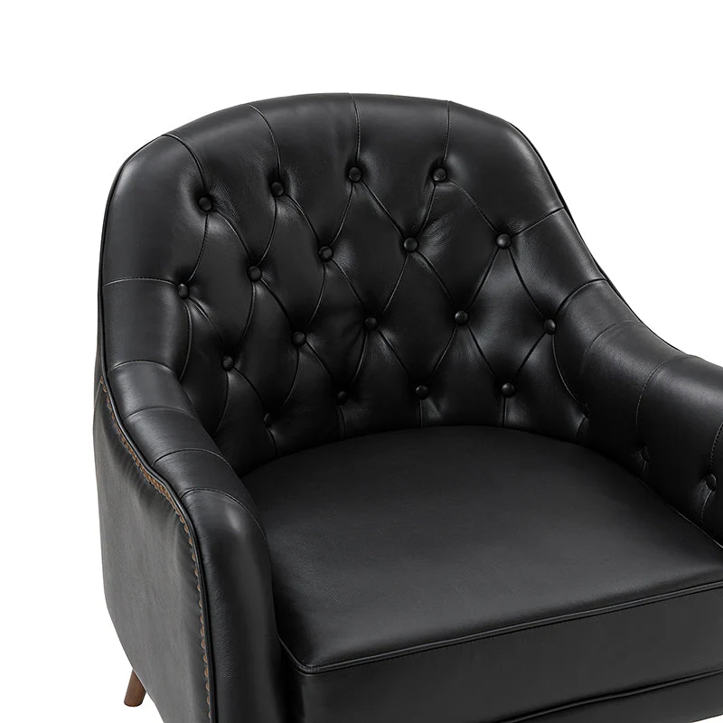 Casio Genuine Leather Wood Legs Accent Barrel Chair for Living Room