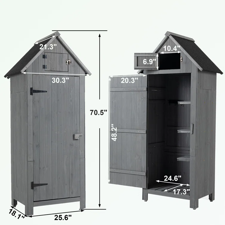 2 ft. W x 2 ft. D Solid Wood Vertical Tool Shed