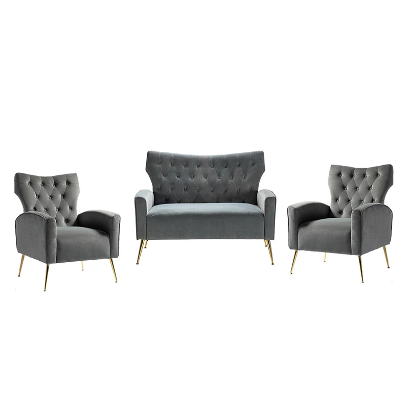 Amira Velvet 3-Piece Living Room Set