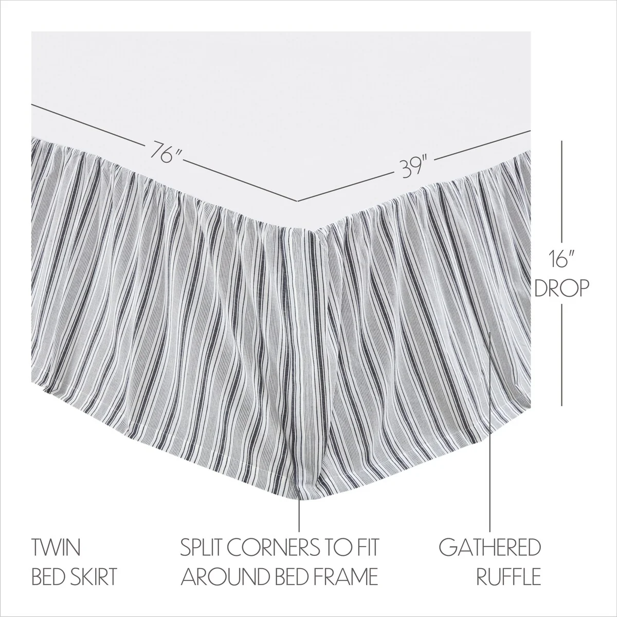 Sawyer Mill Black Twin Bed Skirt 39x76x16