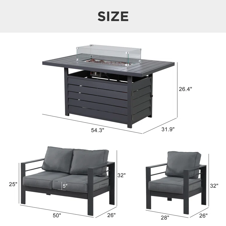 Brandtley 4 - Person Outdoor Seating Group with Cushions and Fire Pit Table
