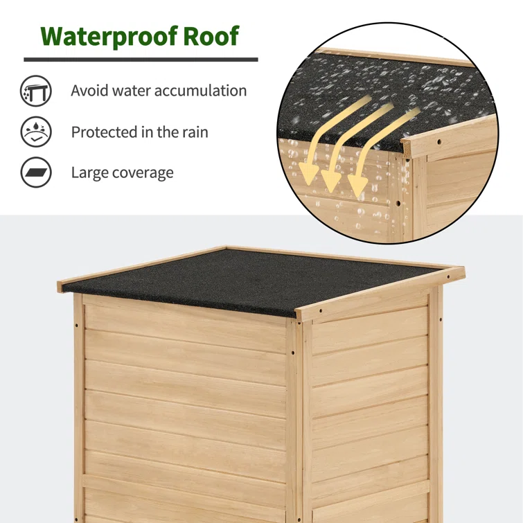 Outdoor Wooden Storage Cabinet,Garden Tool Shed with Latch and Double Doors