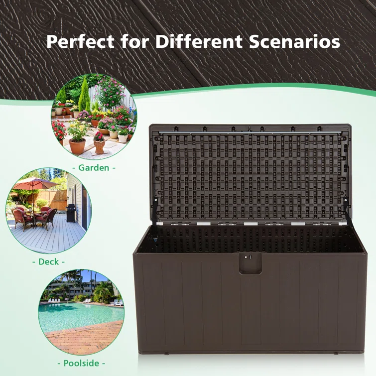 Costway 50.5'' W 105 Gallons Water Resistant Resin Lockable Deck Box in Brown