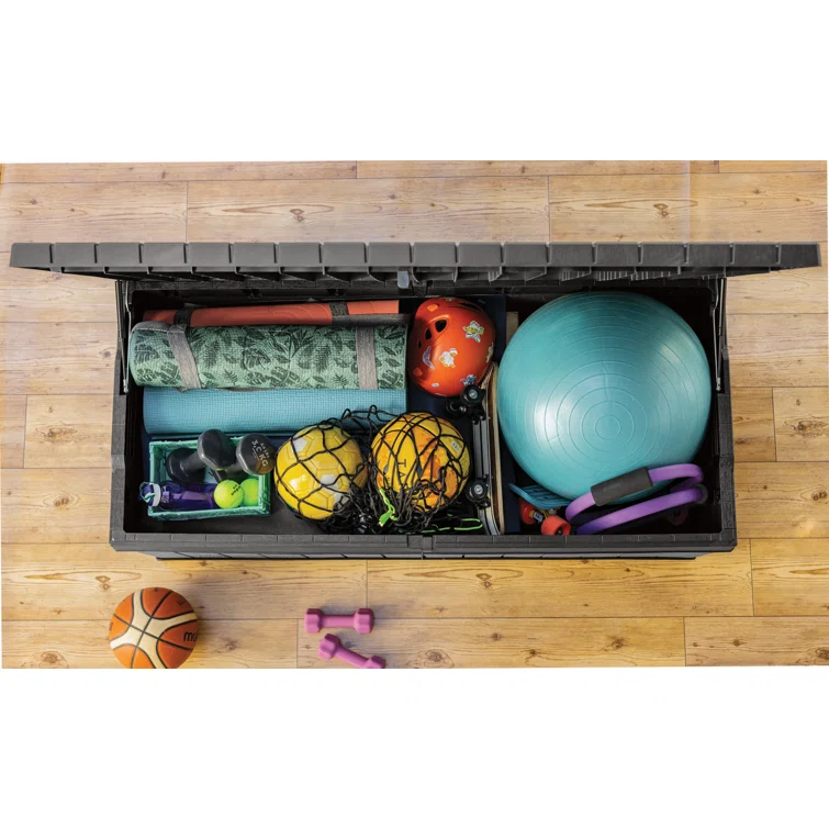 Keter Darwin 100 Gallon Durable Resin Outdoor Storage and Organization Deck Box Ideal For Garden Patio Furniture and Supplies, Graphite