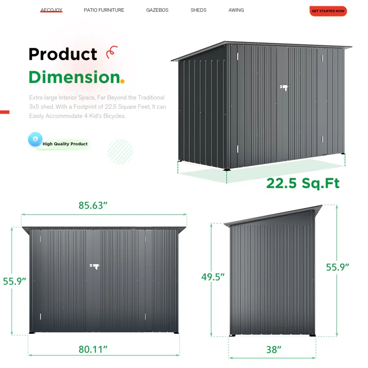 7 ft. W x 3 ft. D Metal Horizontal Storage Shed