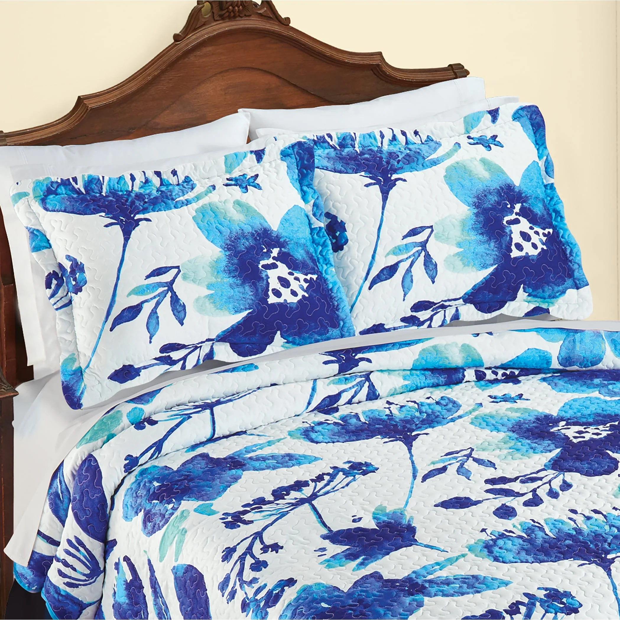 Bold Blue Botanical Garden Scalloped Edge Pillow Sham